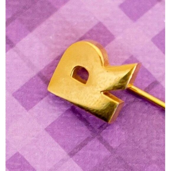 Vintage Letter R Gold Tone Simple Stick Pin by Crown Trifari - V13 - Picture 2 of 3